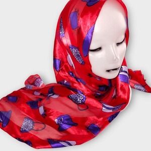Red Hats Novelty Print Scarf  Handbags Sheer‎ Lightweight Square Accessory